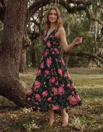 CORINNE
Floral Print V Neck A Line Midi Dress