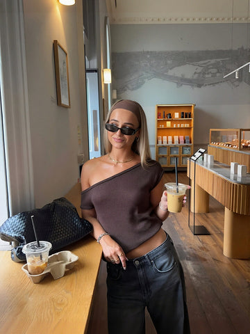 Off Shoulder Ribbed Knit Sweater