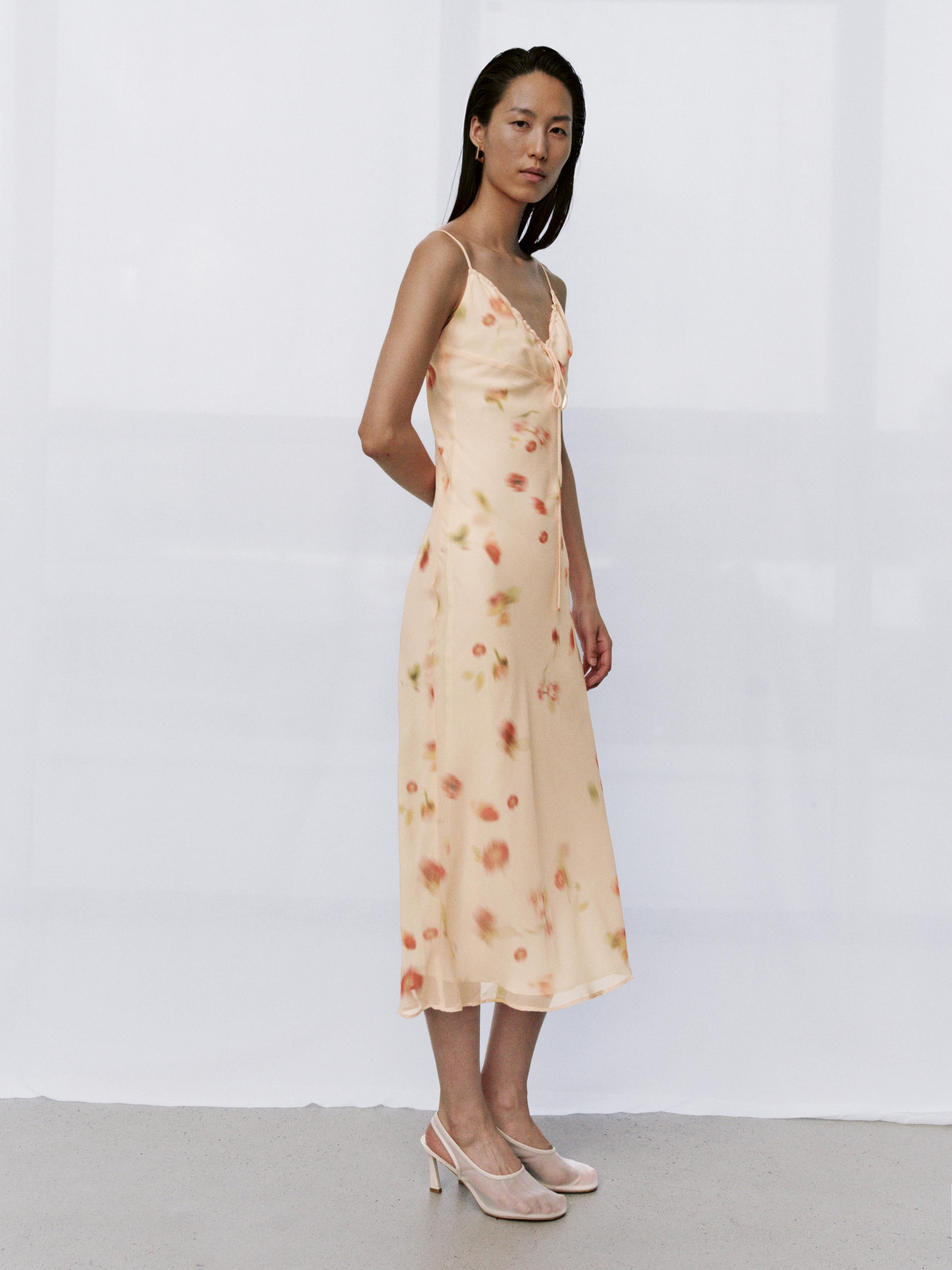 Urban Revivo Floral Printed Strappy Drawstring Skinny-Fit A-Line Midi Dresses