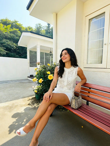 Sleeveless Floral Lace Button Down Shirt