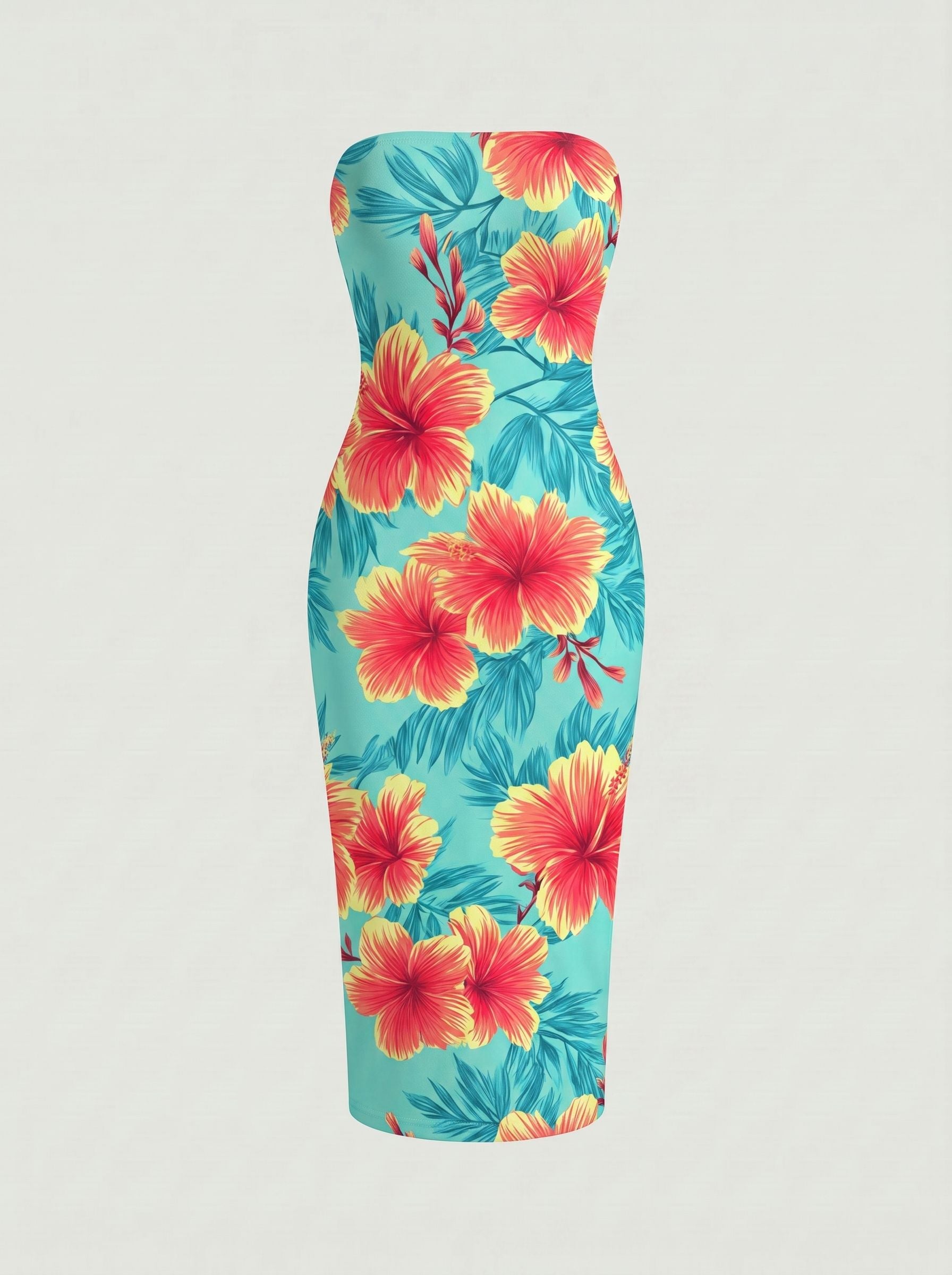 MAIA Floral Print Strapless Sheath Midi Dress