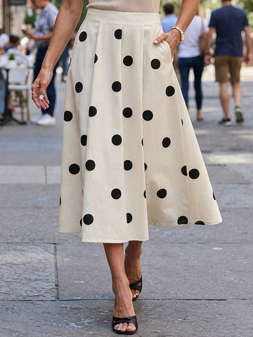 Pleated Polka Dot Midi Skirt