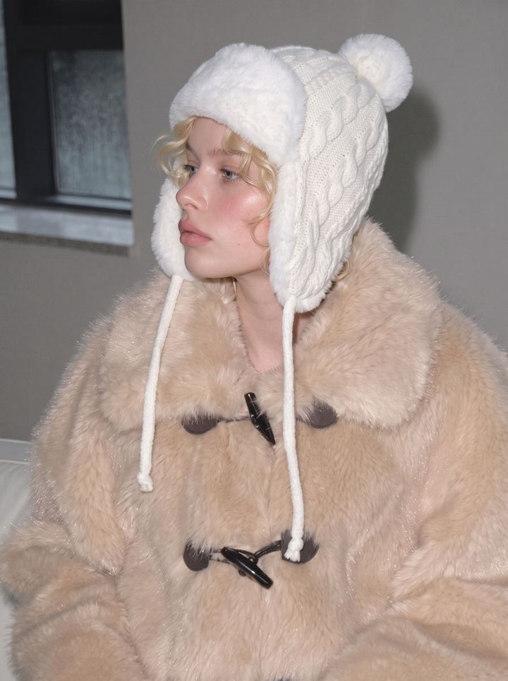 Cozy Faux Fur Pom Trapper Hat