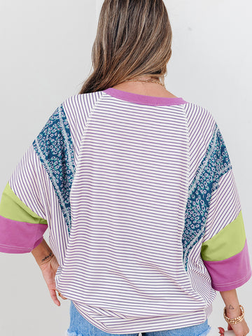 3/4 Sleeve Color Block T-Shirt