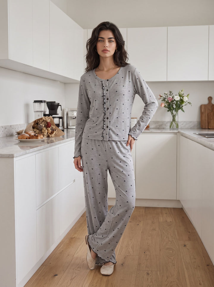 Cozy Heart Print Pajama Lounge Set
