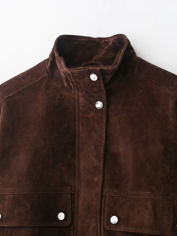 Brown Suede Utility Cropped Jacket