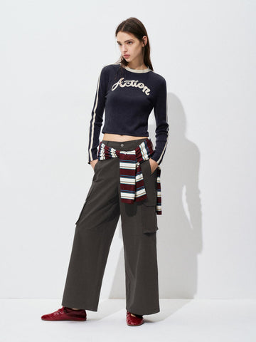 Urban Revivo Flap Pockets Wide Leg Pants-Caramel
