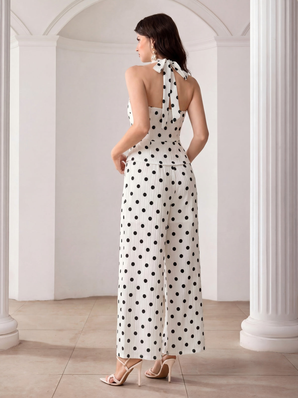 Elegant Polka Dot Halter Pant Set