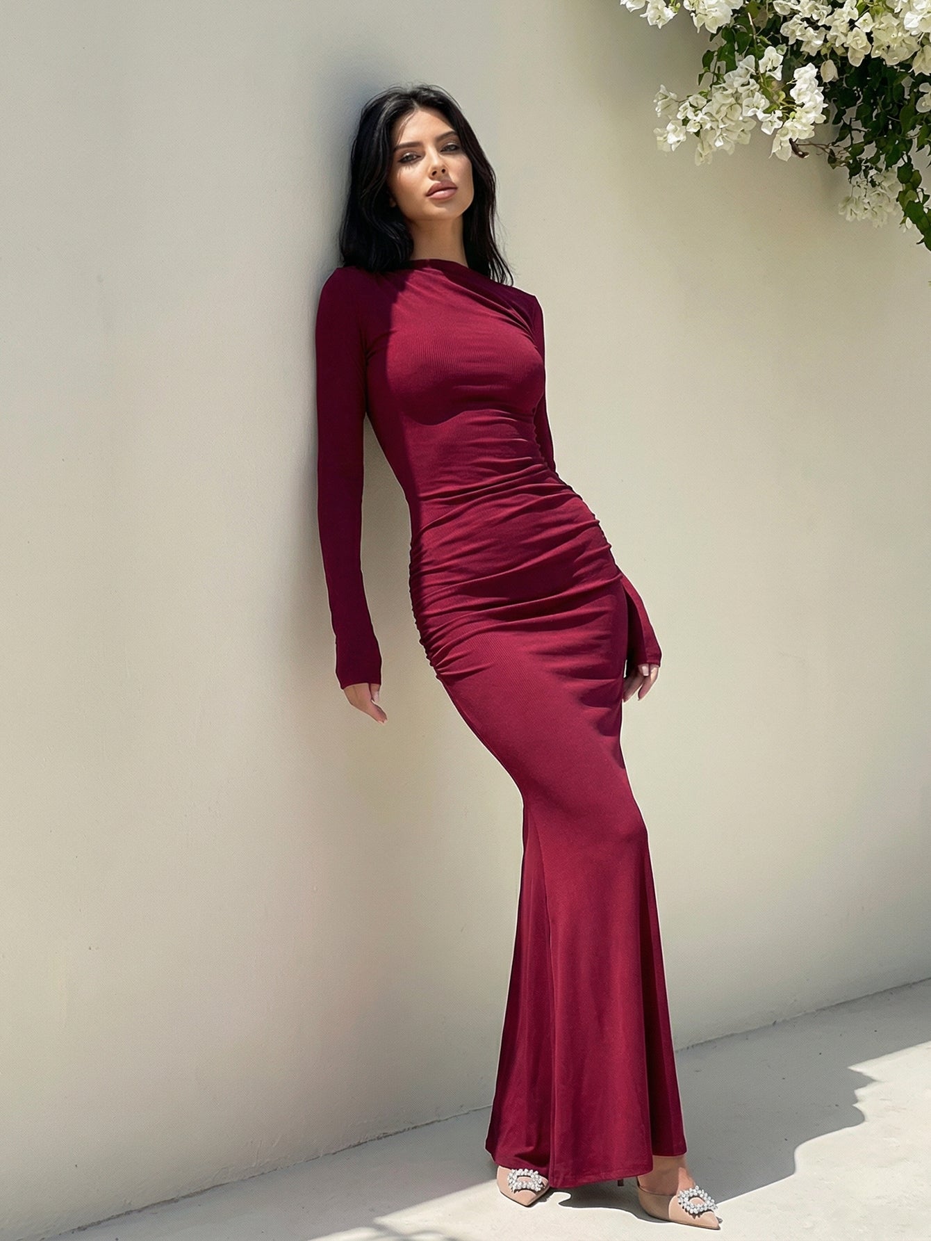 Slim Fit Boat Neck Elegant Midi Dress