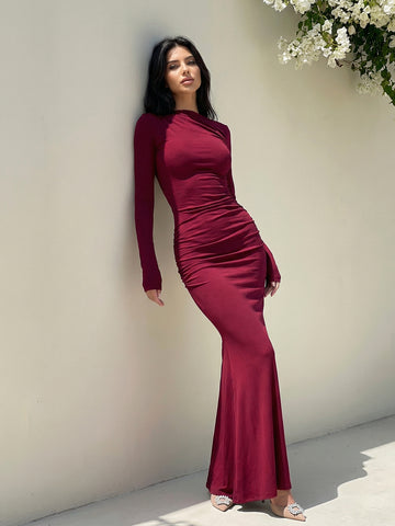 Slim Fit Boat Neck Elegant Midi Dress
