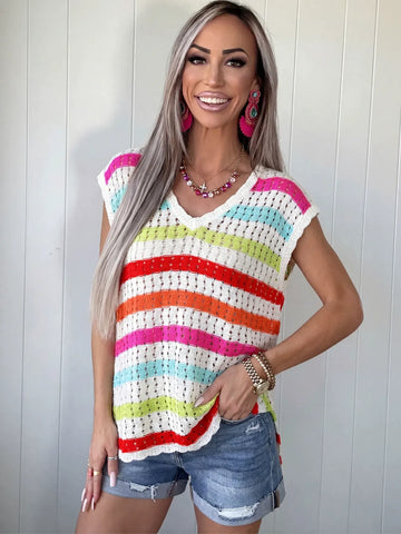 Colorful Striped V Neck Sweater Vest