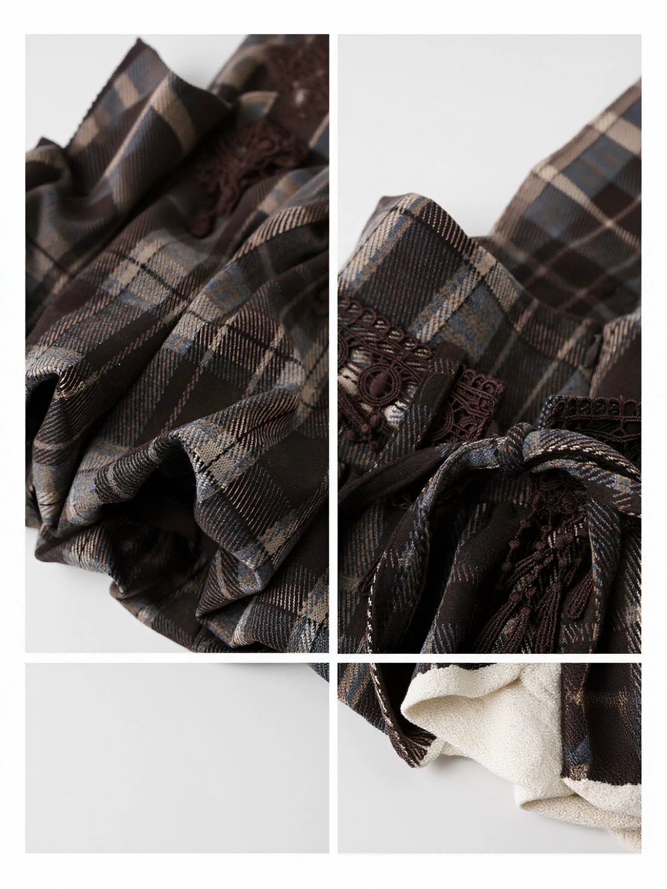 Plaid Lace Trim Bubble Mini Skirt