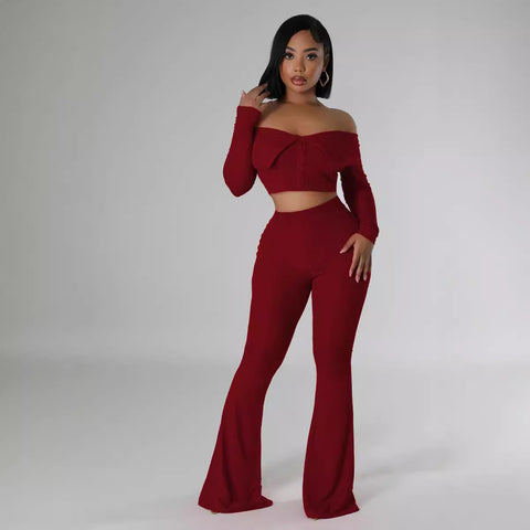 Off Shoulder Ribbed Pant Set