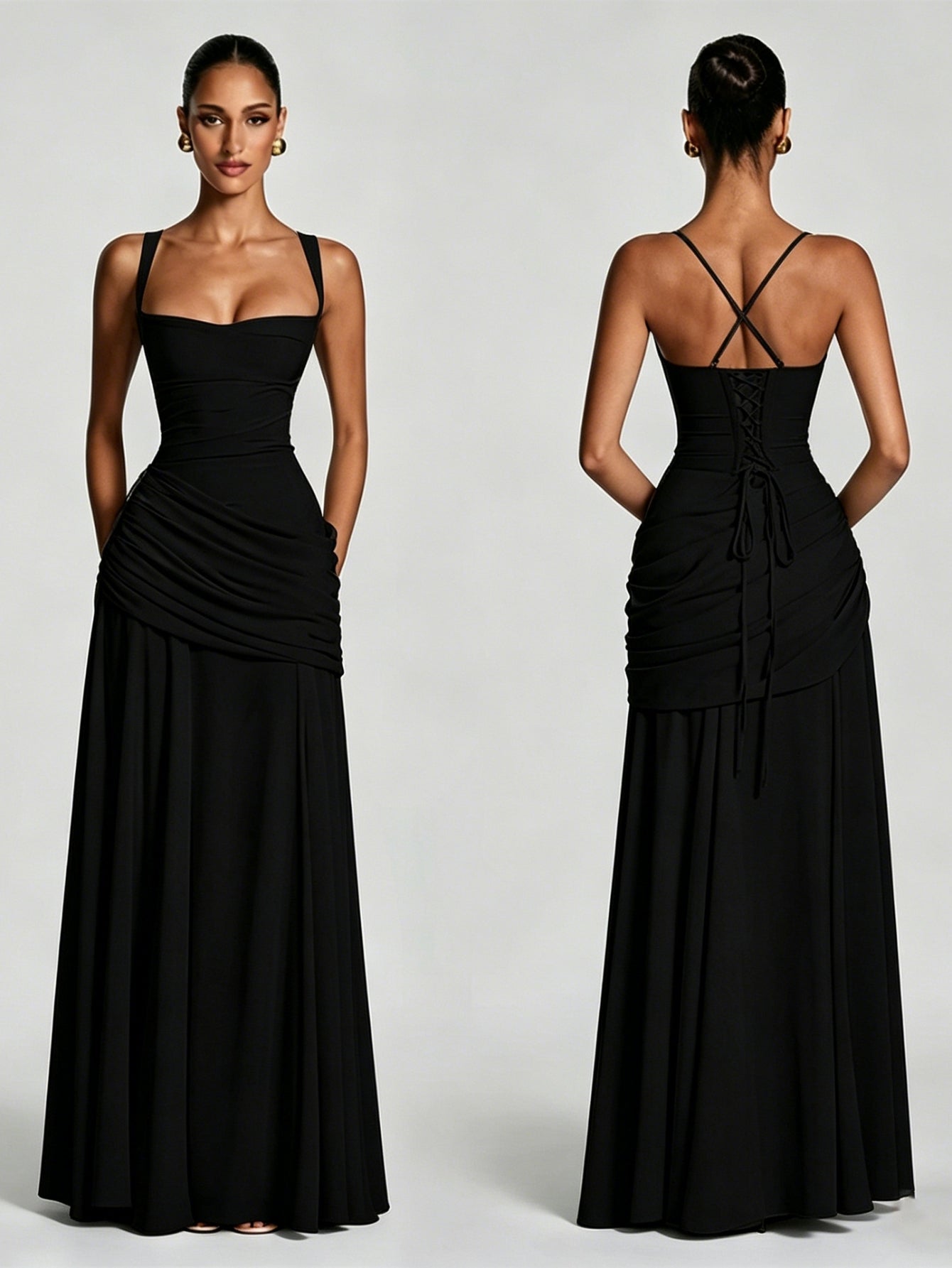 Corset Back Ruched Maxi Dress