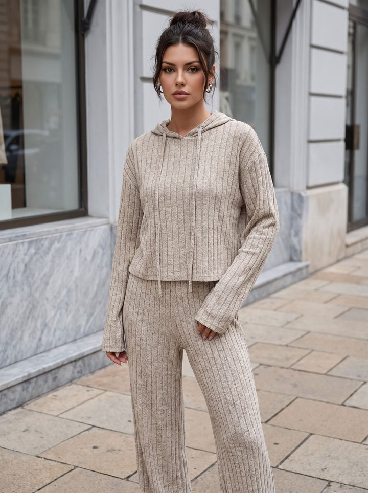 Cozy Ribbed Knit Hoodie Pants Set