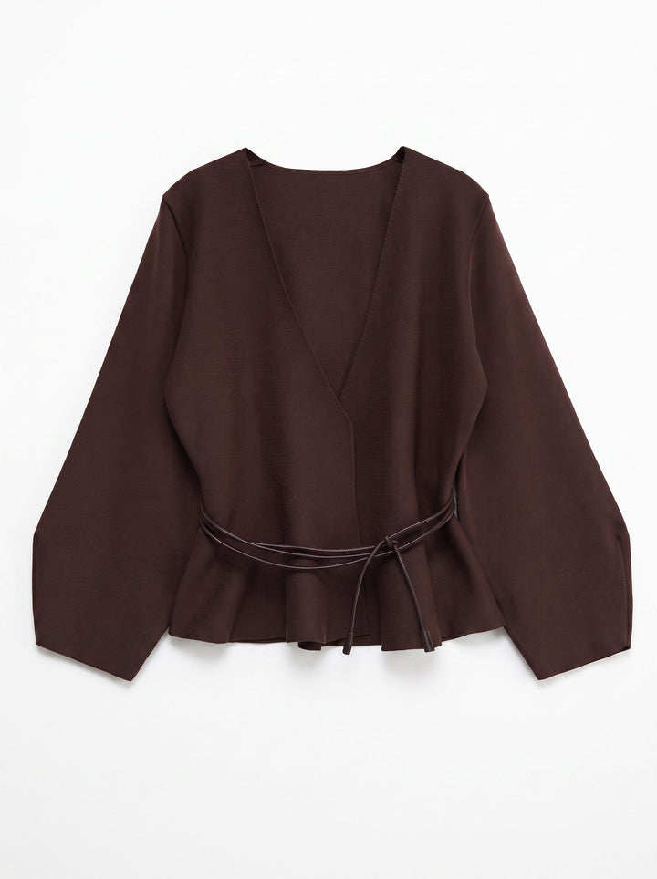 V Neck Peplum Knit Cardigan