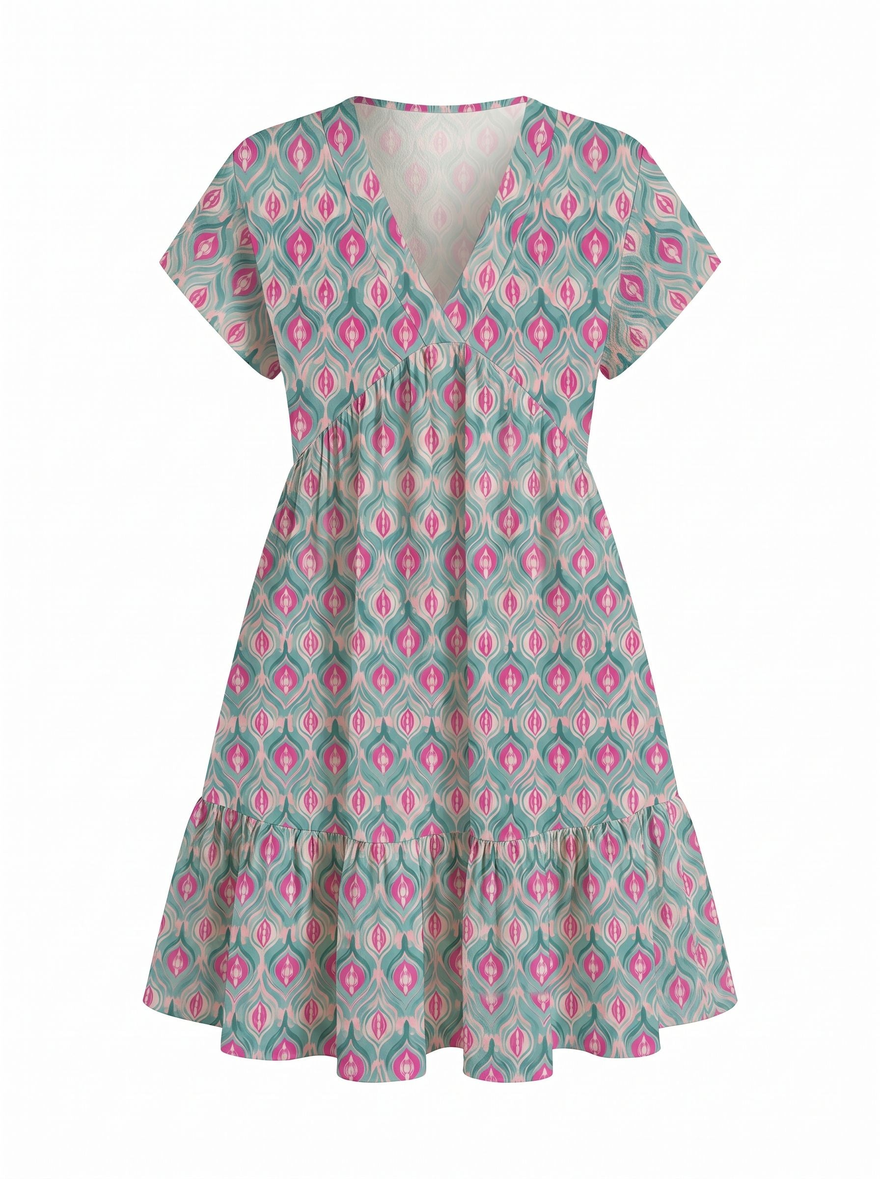 Floral Print V Neck Tiered Babydoll Mini Dress
