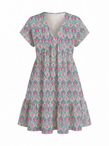 Floral Print V Neck Tiered Babydoll Mini Dress