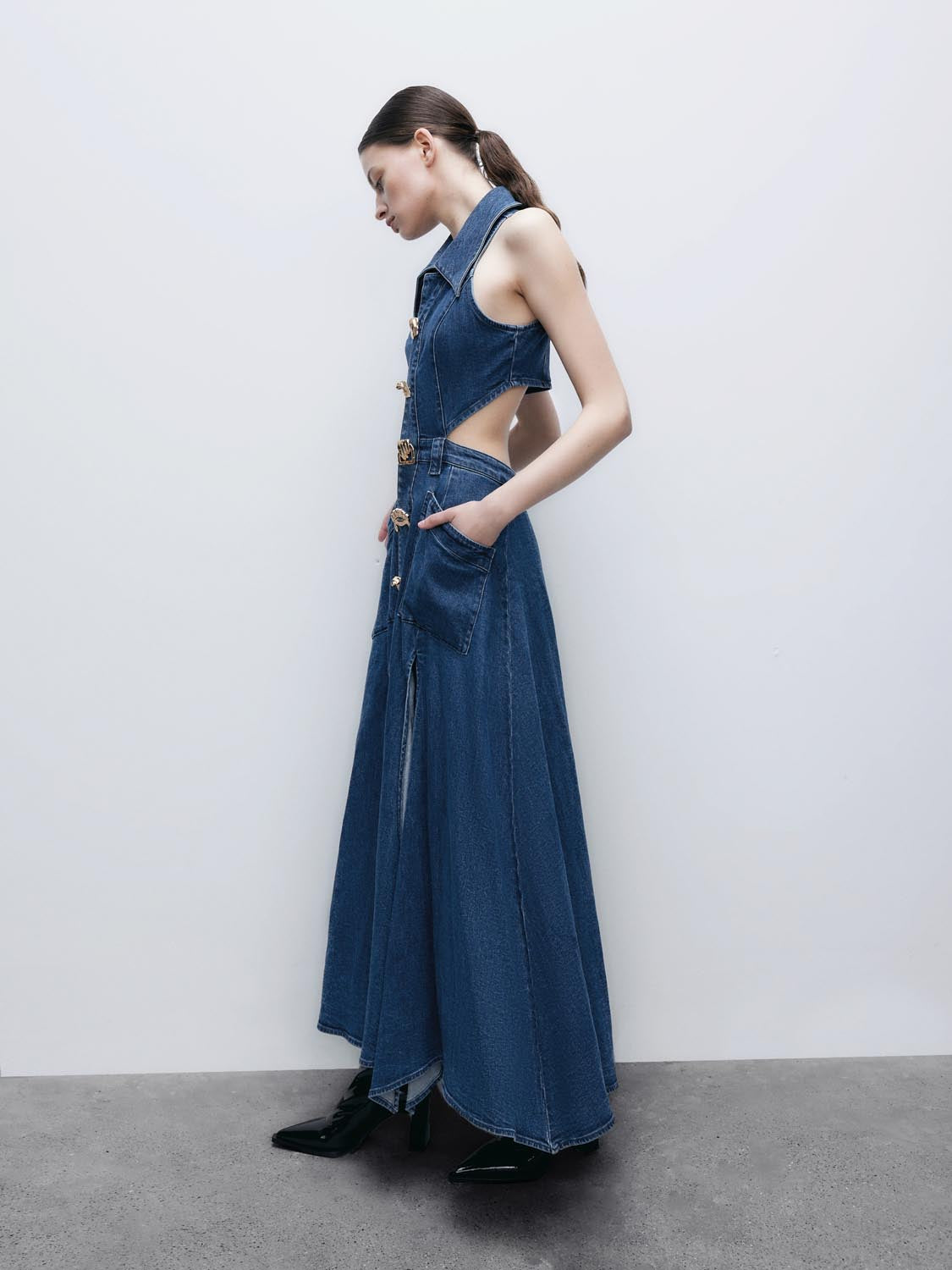 Urban Revivo Cut Out Sleeveless Maxi Dresses-Blue