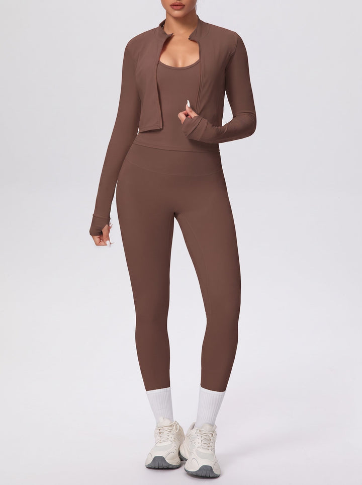 Seamless Ribbed Zip Up Workout 3 Piece Set