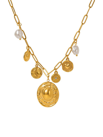 Gold Layered Pearl Charm Necklace