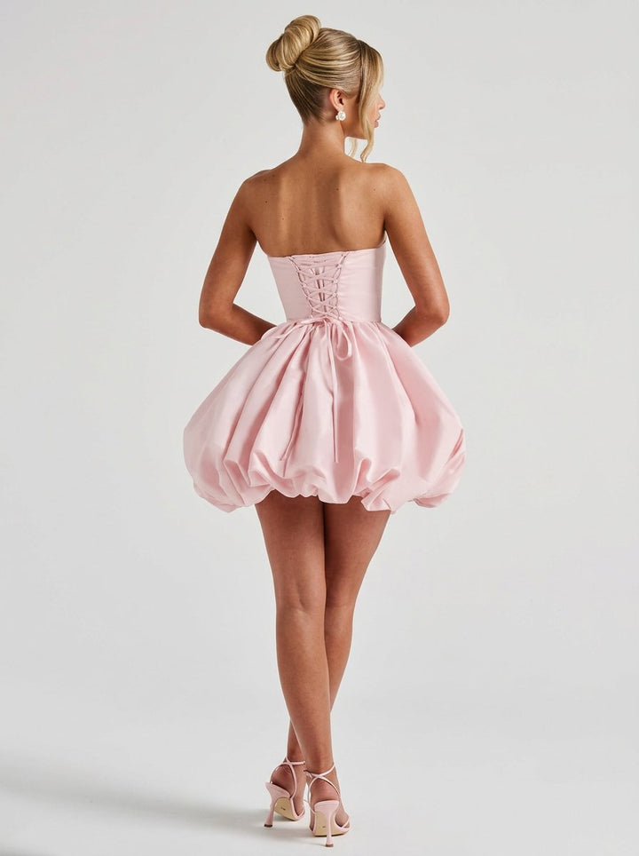 Strapless Bow Back Bubble Mini Dress