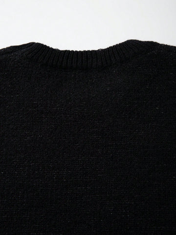 Oversized Graphic Distressed Knit Sweater