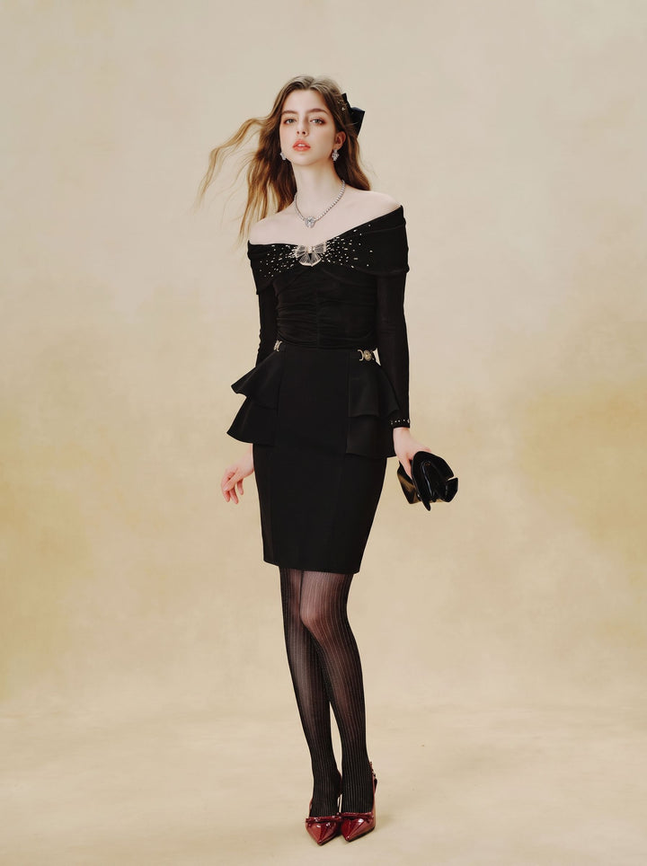 Elegant Peplum High Waist Midi Skirt