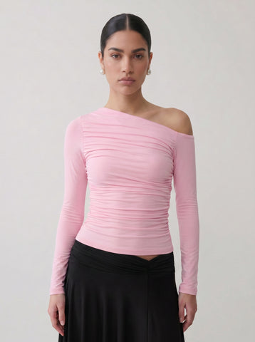 Ruched One Shoulder Long Sleeve Top