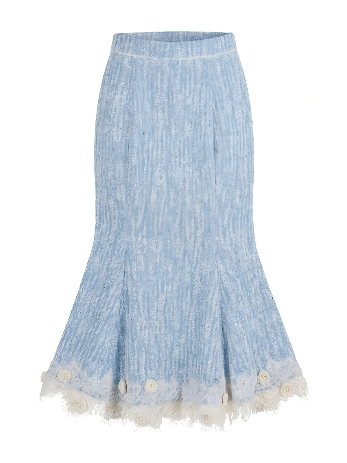 Blue Tweed Lace Trim Mermaid Skirt