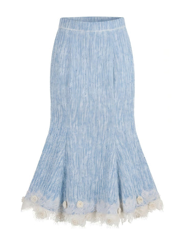 Blue Tweed Lace Trim Mermaid Skirt