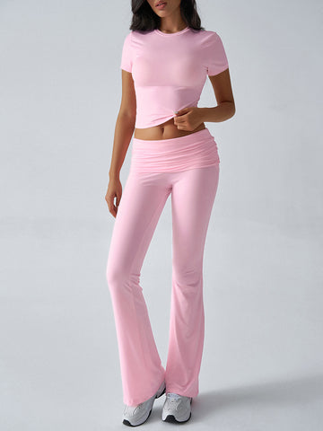 Cropped Crop Top Flare-Leg Pants Feminine Set