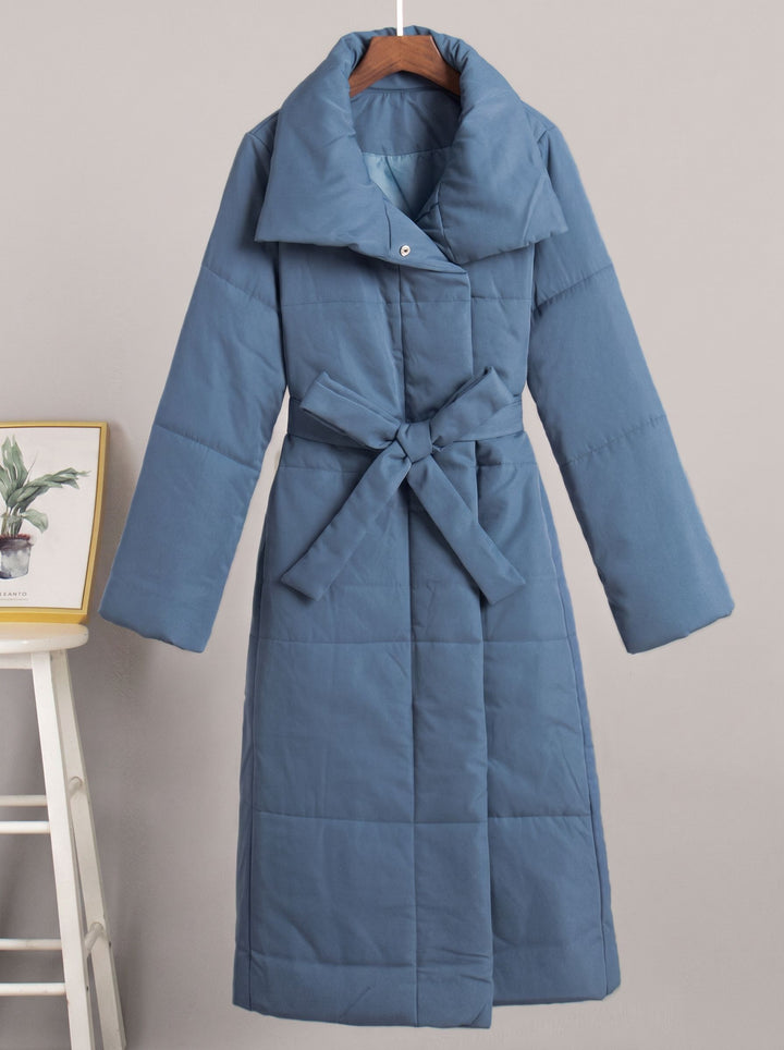 Elegant Belted Long Puffer Coat