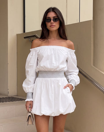 Off Shoulder Smocked Mini Dress