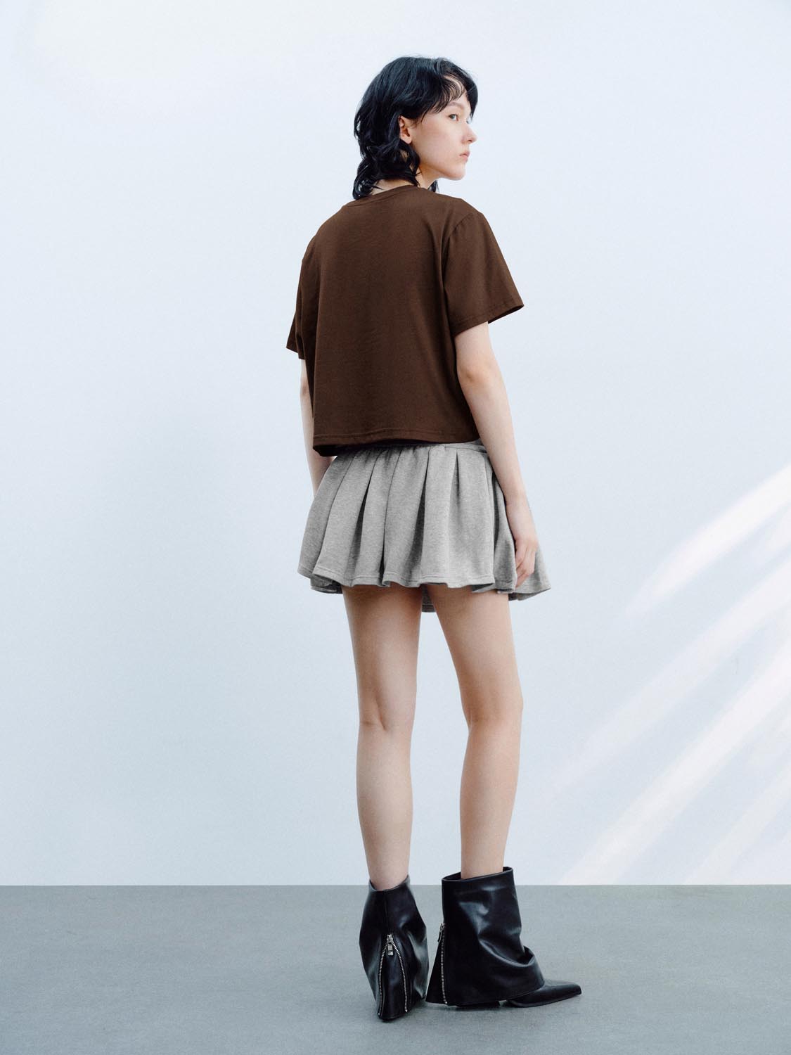 Urban Revivo Drawstring A-Line Mini Skirts-Gray Marl