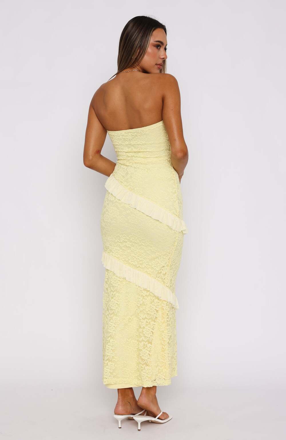Off Shoulder Lace Tiered Vacation Maxi Dress