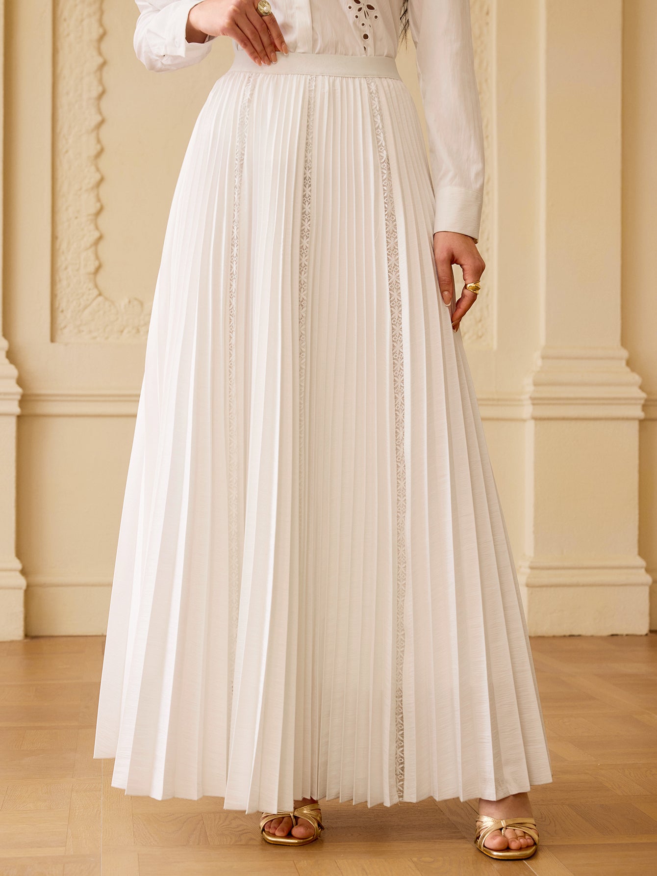 Elegant Pleated White Maxi Skirt