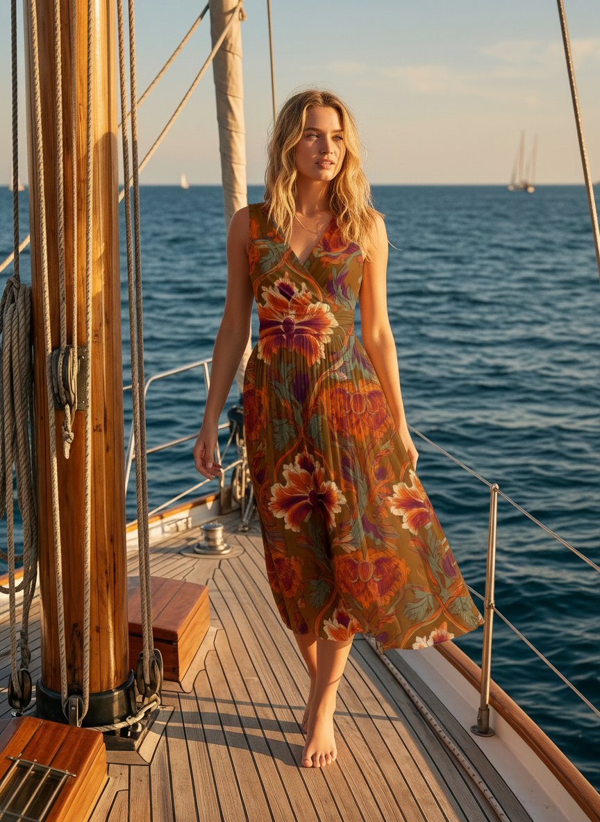 CORINNE
Floral Print V Neck A Line Midi Dress