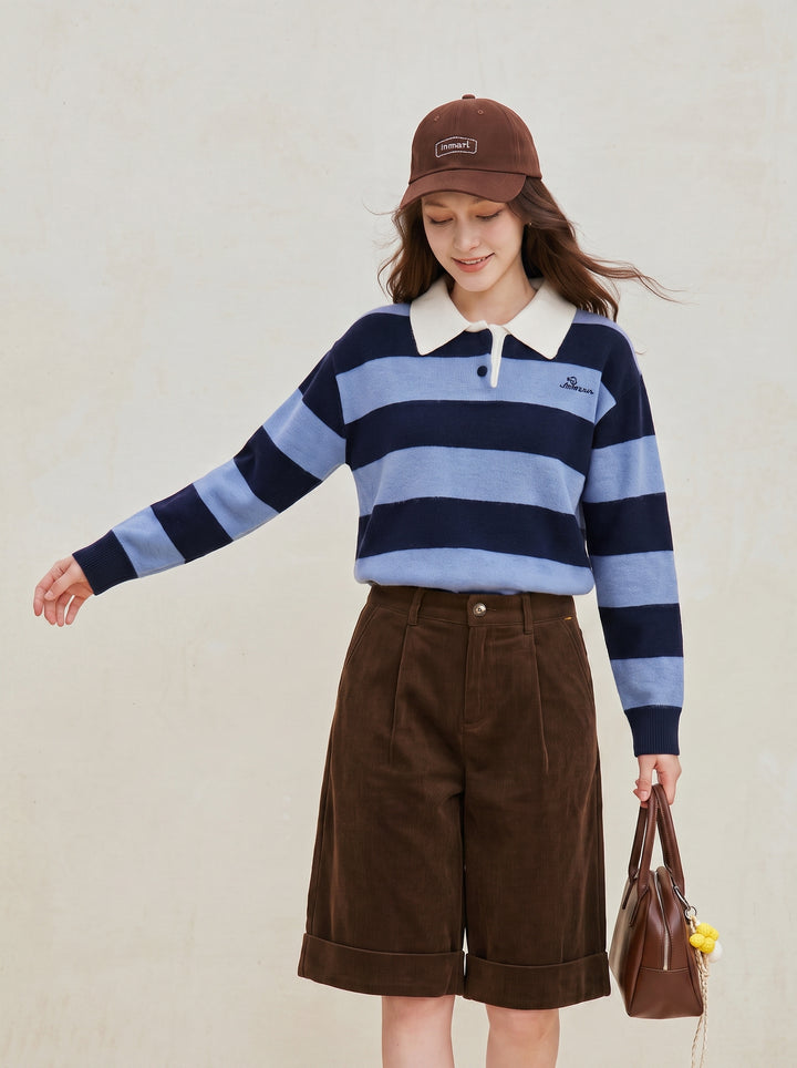 Striped Collared Soft Knit Pullover