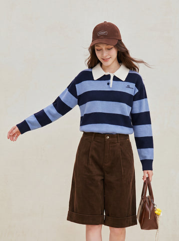 Striped Collared Soft Knit Pullover