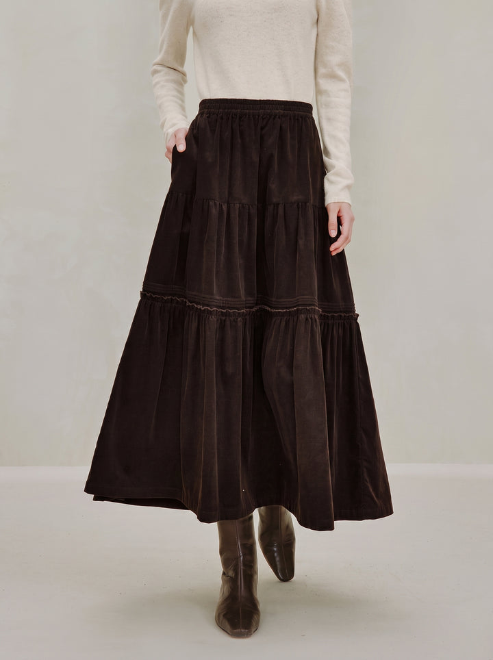 Cotton Corduroy Tiered Maxi Skirt