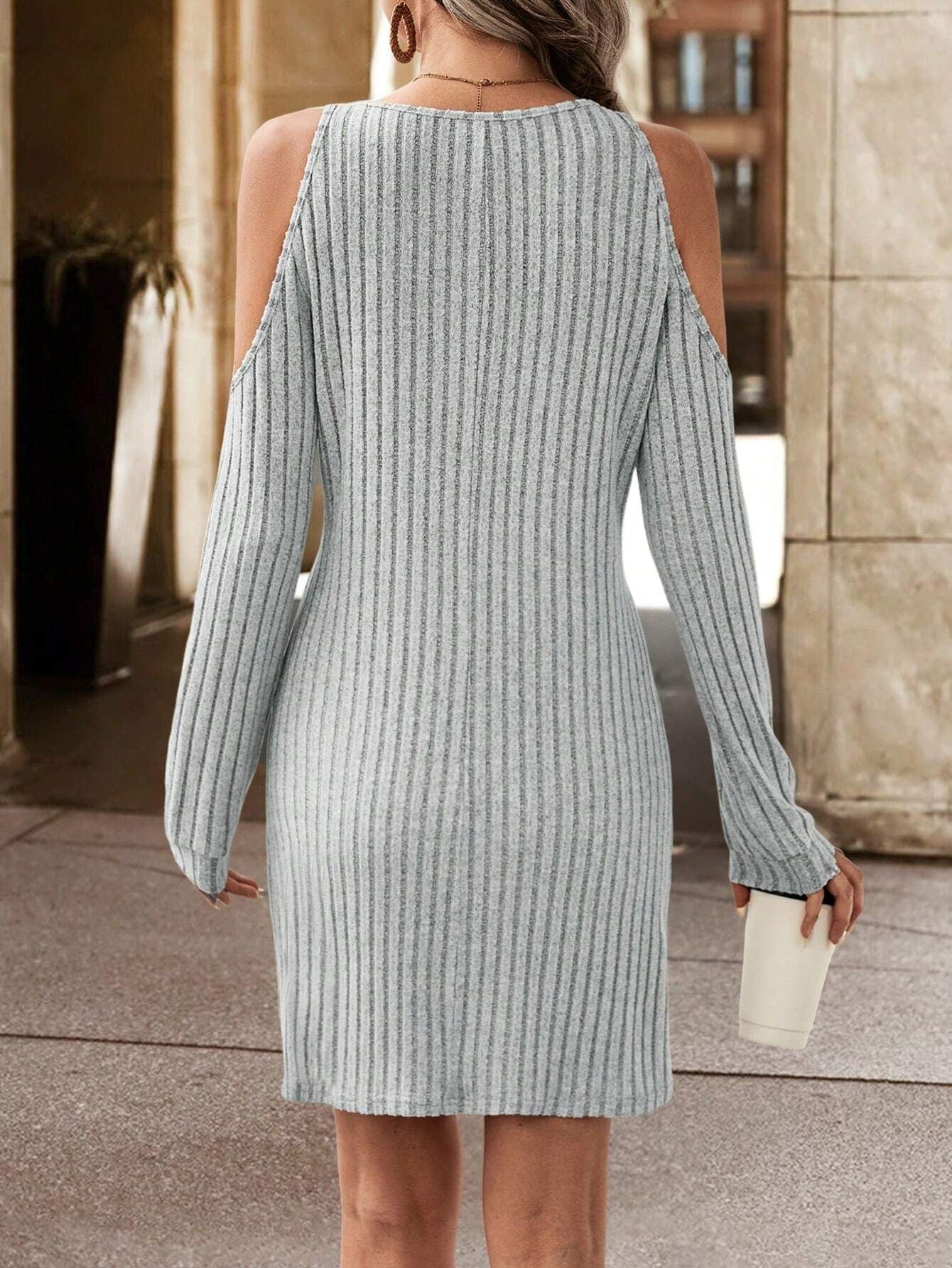 Ribbed Cold Shoulder Bodycon Dress