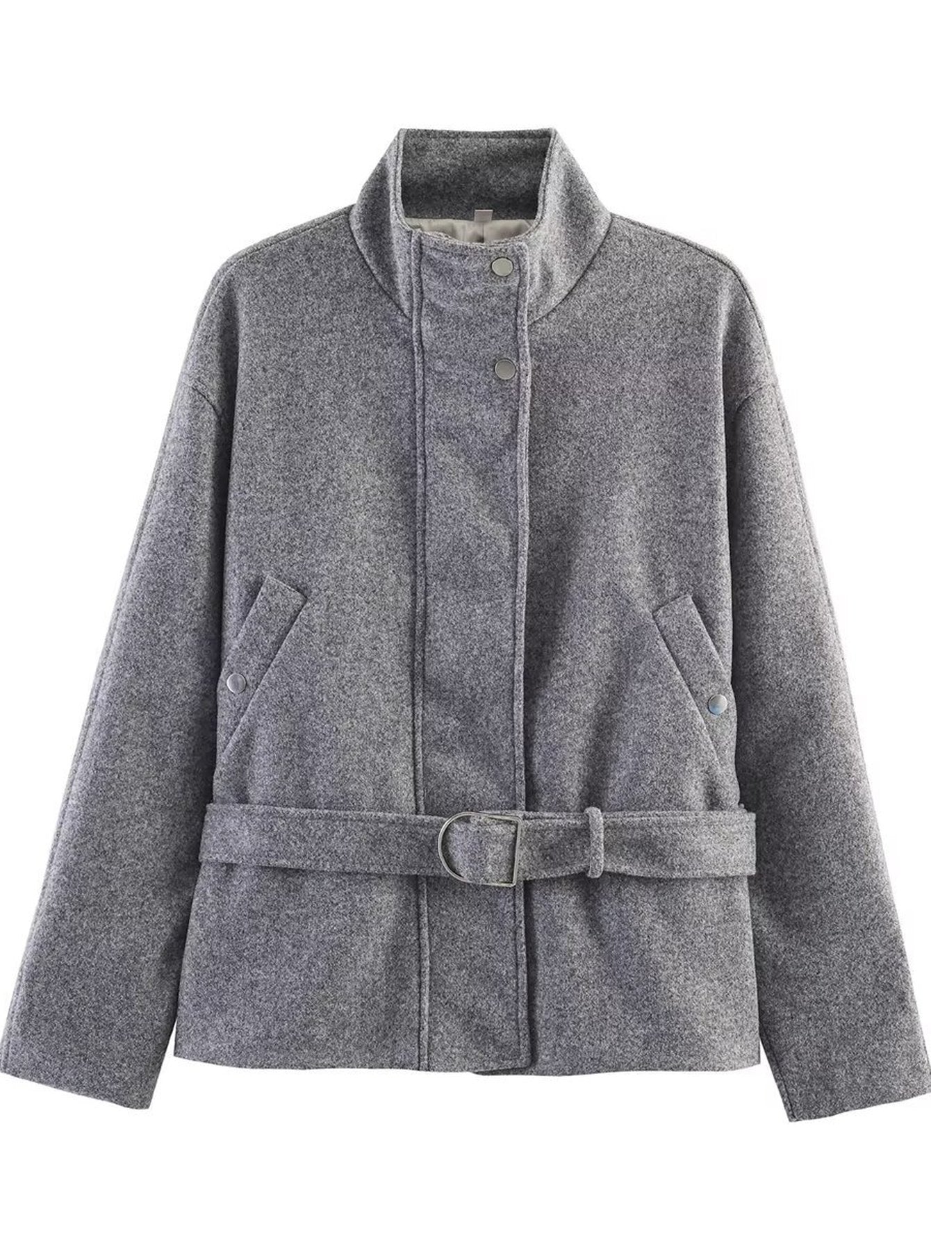 Cozy Belted Stand Collar Wool Jacket