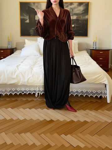 Flowy Draped High Waisted Midi Skirt