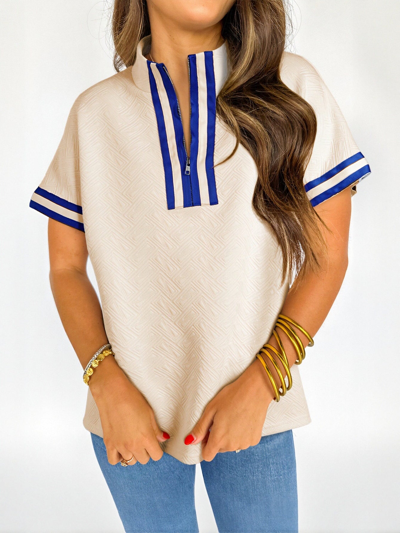 Zip Detail Stripe Blouse