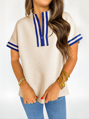 Zip Detail Stripe Blouse