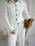 Elegant Ribbed Knit Pant Set