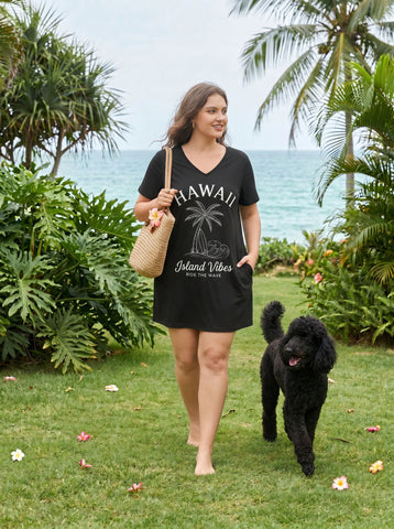 Casual Graphic Print V Neck Dress