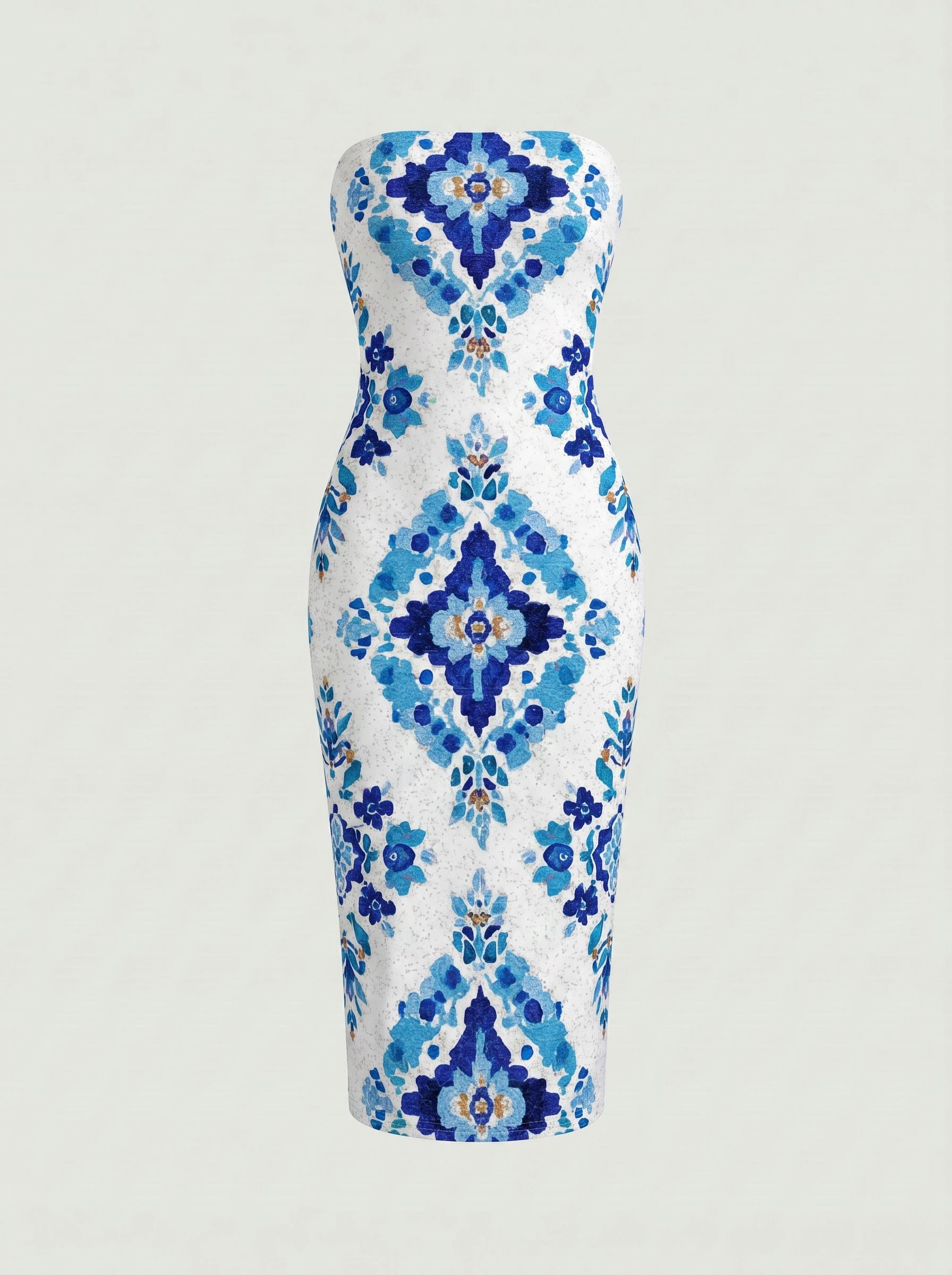 MAIA Floral Print Strapless Sheath Midi Dress