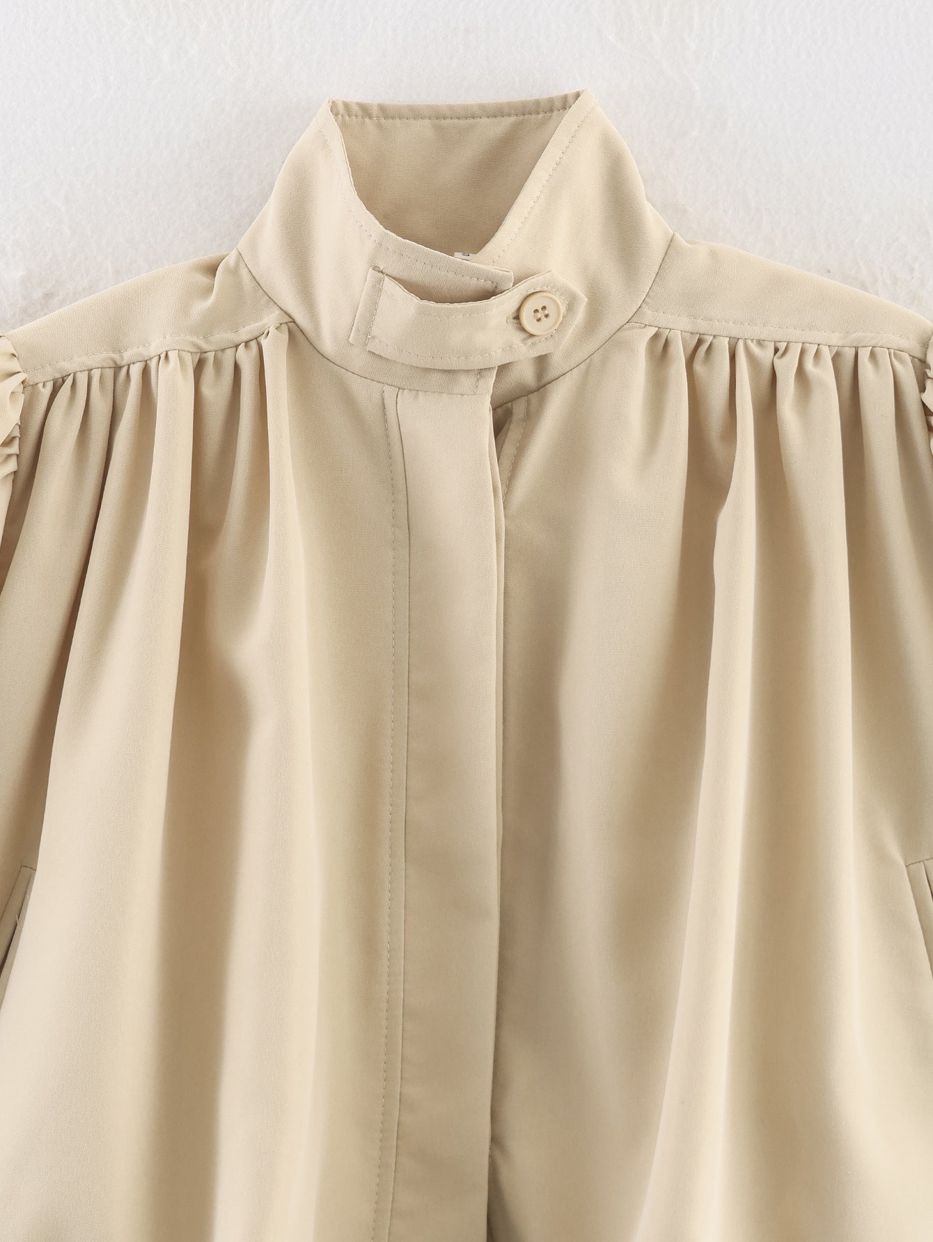 Puff Sleeve Cropped Stand Collar Jacket